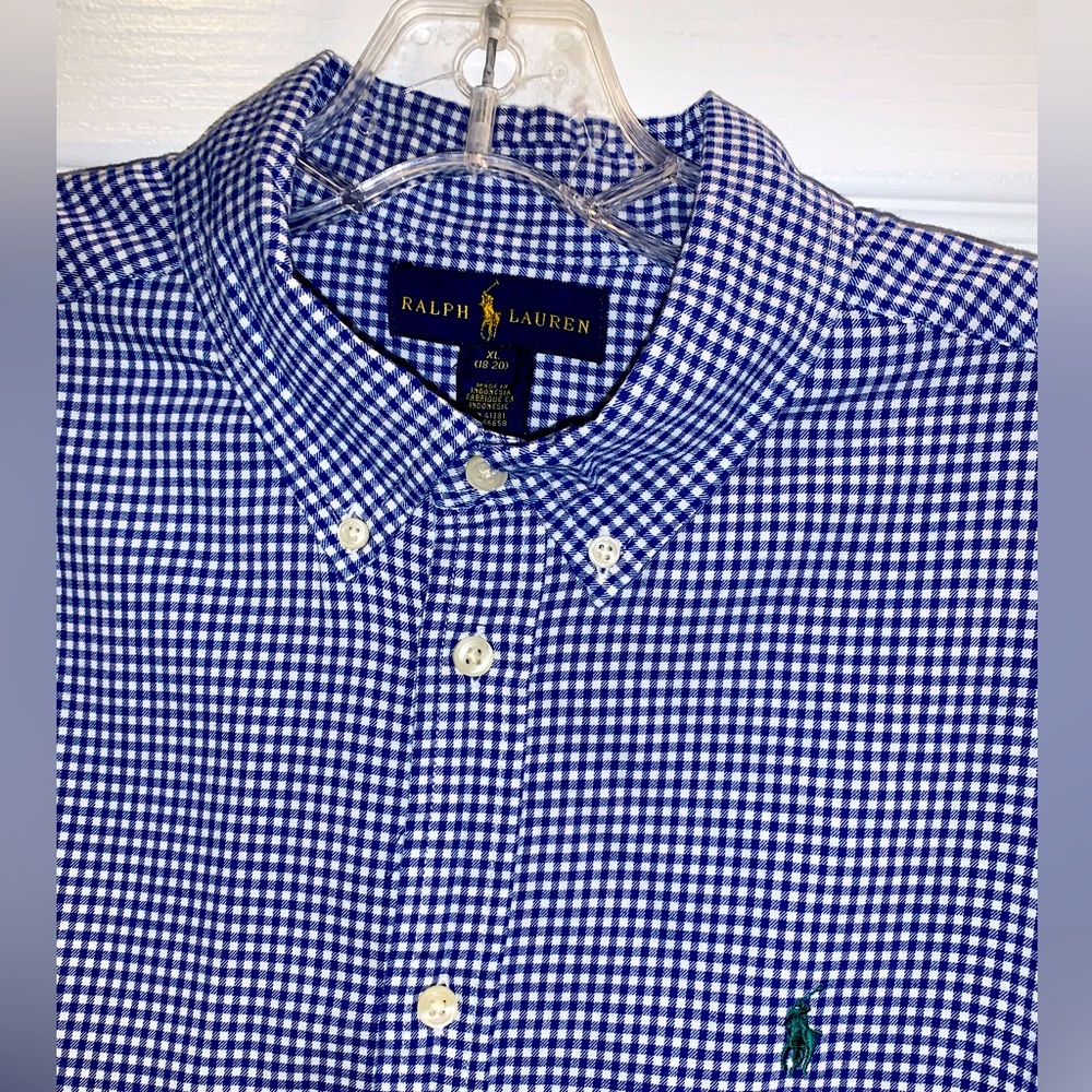 POLO by Ralph Lauren blue check dress shirt BOYS SIZE 18 20 18/20 - Picture 1 of 12